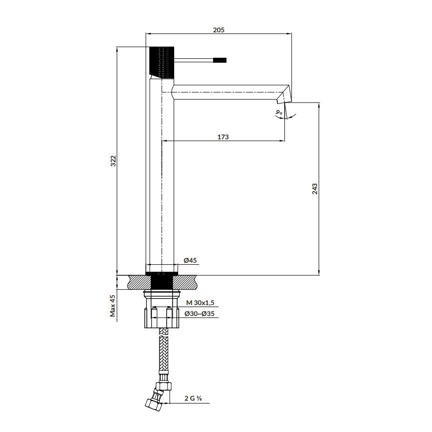 Cersanit S951-596 - Praustuvo čiaupas ZEN 32,2 cm juoda