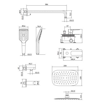 Cersanit S952-029 - Dušo komplektas su įmontuojama LARGA maišytuvu, blizgus chromas