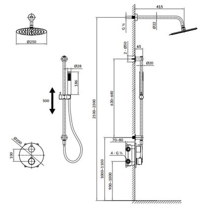 Cersanit S952-033 - Dušo komplektas su termostatiniu potinkiniu čiaupu ZEN juoda