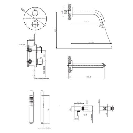 Cersanit S952-041 - Vonios komplektas su termostatiniu potinkiniu čiaupu ZEN juoda