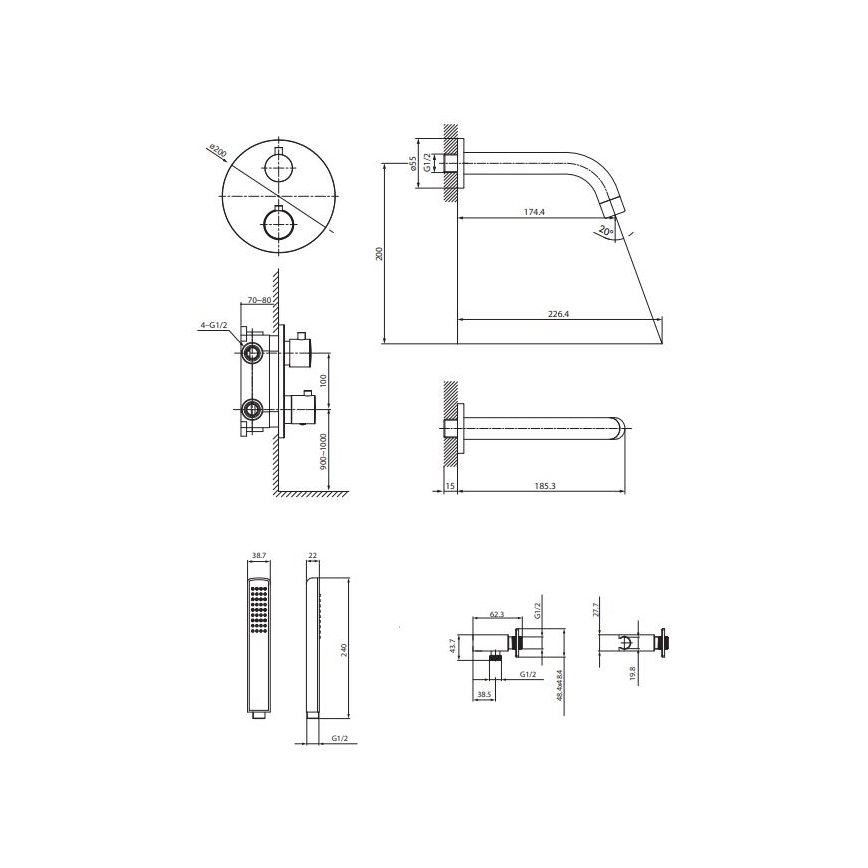 Cersanit S952-041 - Vonios komplektas su termostatiniu potinkiniu čiaupu ZEN juoda