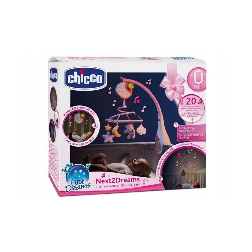 Chicco - Lopšys mobilusis su melodija 3in1 NEXT2DREAMS 3xAA rožinis