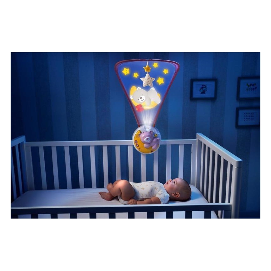 Chicco – Projektorius virš lovelės su melodija 3in1 NEXT2MOON rausva