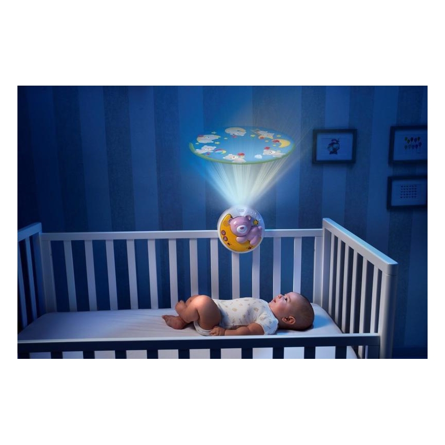 Chicco – Projektorius virš lovelės su melodija 3in1 NEXT2MOON rausva