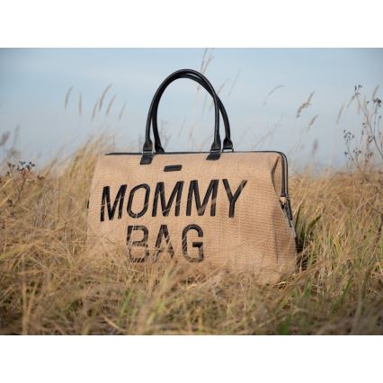 Childhome - Persirengimo krepšys MOMMY BAG RAFFIA LOOK smėlio spalva