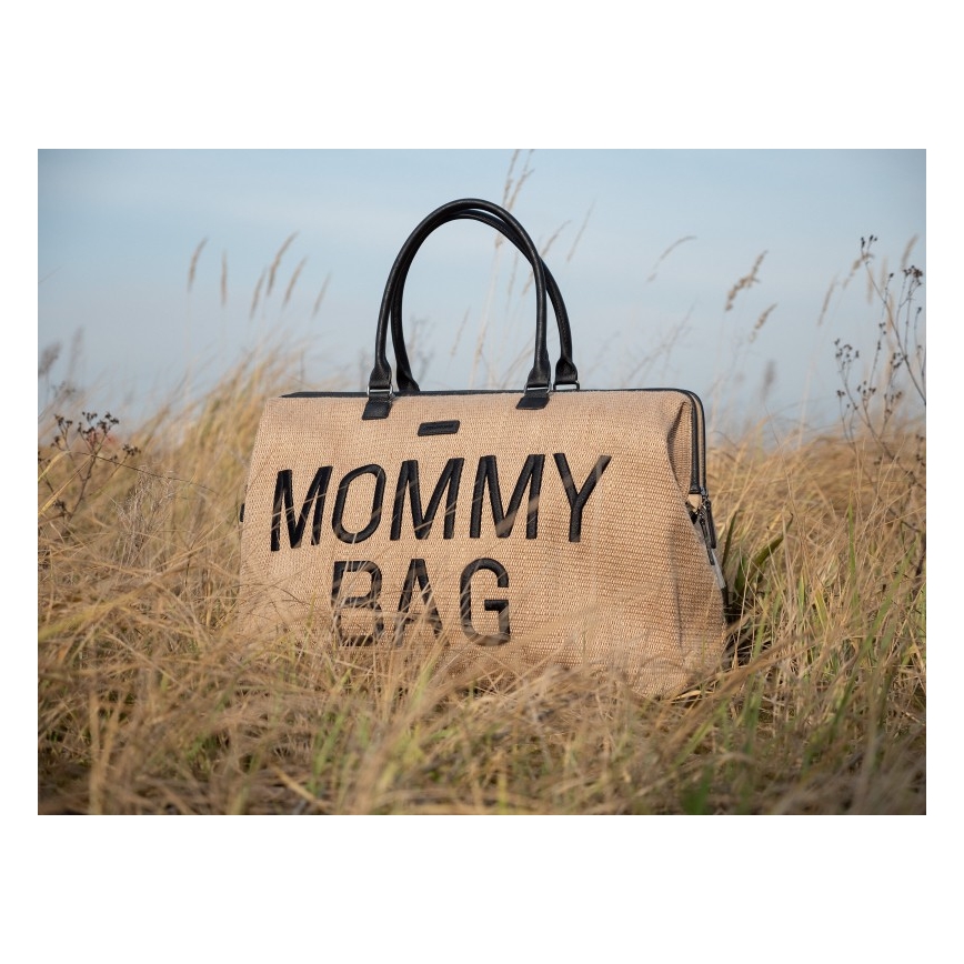 Childhome - Persirengimo krepšys MOMMY BAG RAFFIA LOOK smėlio spalva