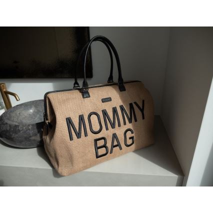 Childhome - Persirengimo krepšys MOMMY BAG RAFFIA LOOK smėlio spalva