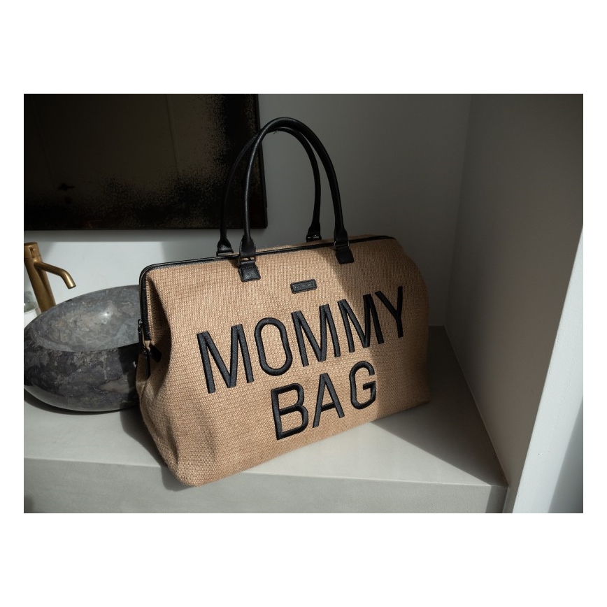 Childhome - Persirengimo krepšys MOMMY BAG RAFFIA LOOK smėlio spalva