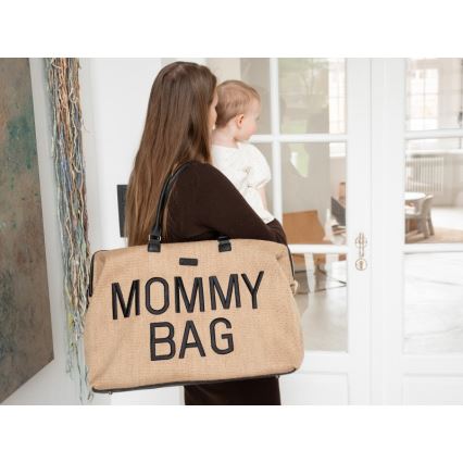 Childhome - Persirengimo krepšys MOMMY BAG RAFFIA LOOK smėlio spalva