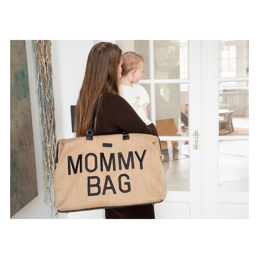 Childhome - Persirengimo krepšys MOMMY BAG RAFFIA LOOK smėlio spalva