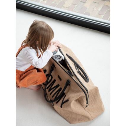 Childhome - Persirengimo krepšys MOMMY BAG RAFFIA LOOK smėlio spalva
