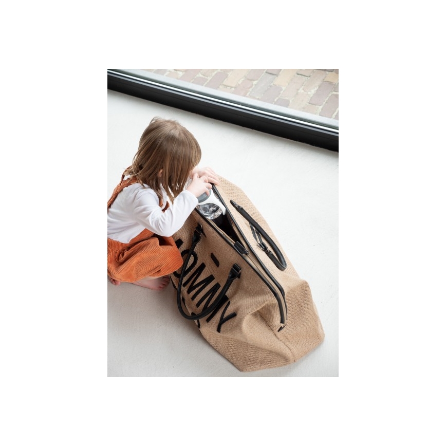 Childhome - Persirengimo krepšys MOMMY BAG RAFFIA LOOK smėlio spalva