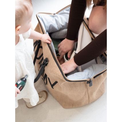 Childhome - Persirengimo krepšys MOMMY BAG RAFFIA LOOK smėlio spalva