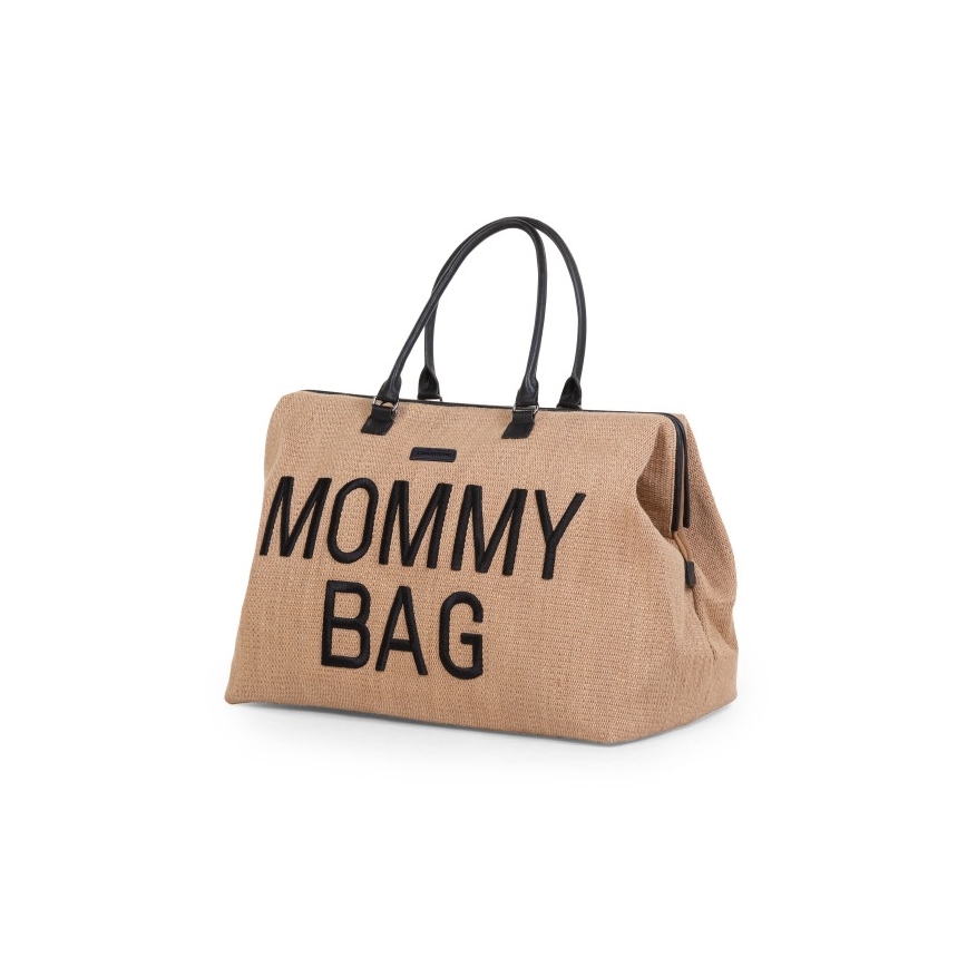 Childhome - Persirengimo krepšys MOMMY BAG RAFFIA LOOK smėlio spalva
