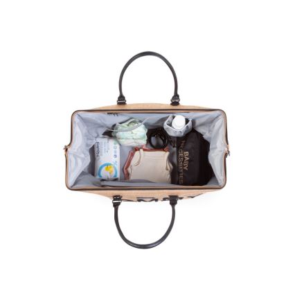 Childhome - Persirengimo krepšys MOMMY BAG RAFFIA LOOK smėlio spalva