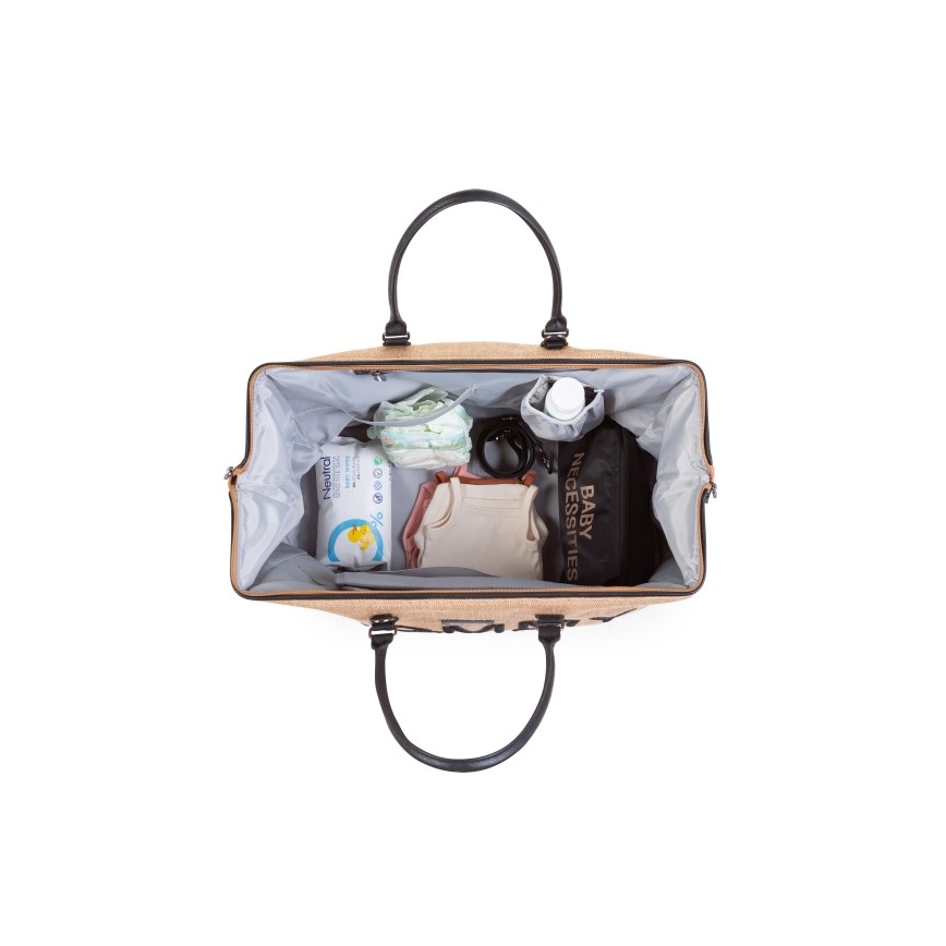 Childhome - Persirengimo krepšys MOMMY BAG RAFFIA LOOK smėlio spalva