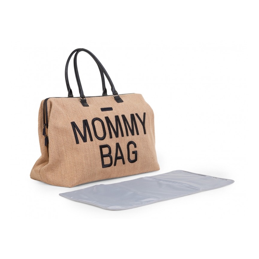 Childhome - Persirengimo krepšys MOMMY BAG RAFFIA LOOK smėlio spalva