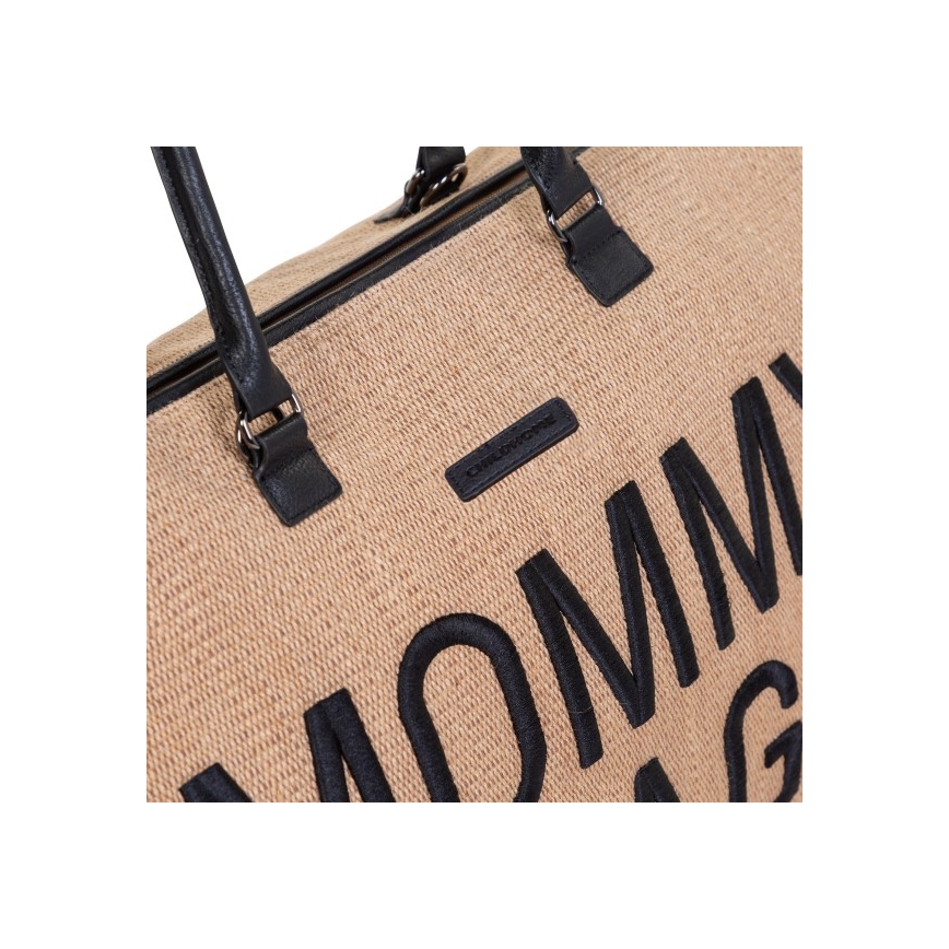 Childhome - Persirengimo krepšys MOMMY BAG RAFFIA LOOK smėlio spalva