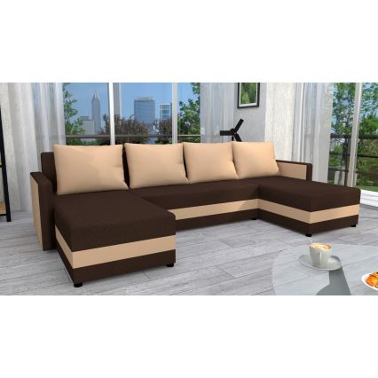 Universali kampinė išskleidžiama minkšta U formos sofa BRISTOL ruda/kreminė