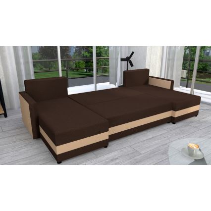 Universali kampinė išskleidžiama minkšta U formos sofa BRISTOL ruda/kreminė