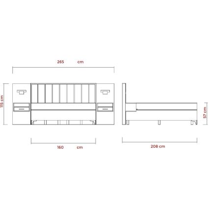 Čiužinys su čiužiniais ir viršutiniu sluoksniu su daiktadėže ALICIA 160x200 cm smėlio spalvos