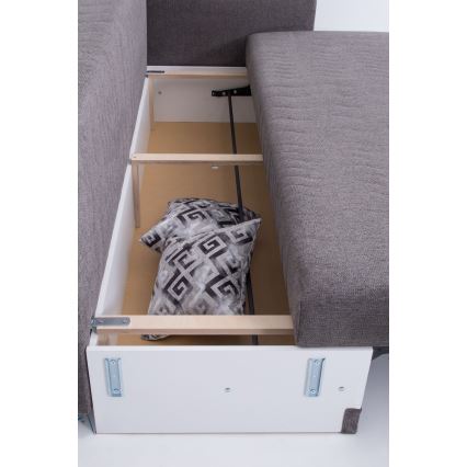 Čiužinėje išskleidžiamoji trijų vietų sofa kasdieniam miegojimui su porankiais PAUL pilka