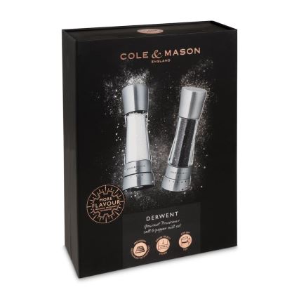Cole&Mason - Druskos ir pipirų malūnėlių rinkinys DERWENT 2 vnt 19 cm blizgus chromas