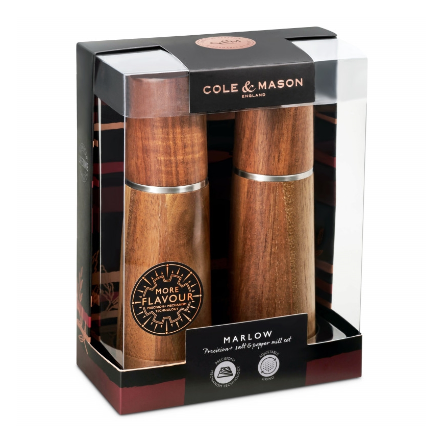 Cole&Mason - Druskos ir pipirų malūnėlių rinkinys MARLOW acacia 2 vnt 18,5 cm