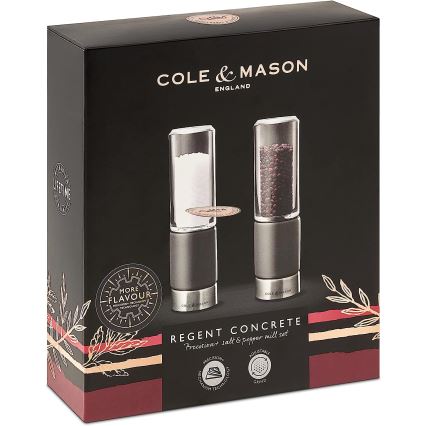 Cole&Mason - Druskos ir pipirų malūnėlių rinkinys REGENT CONCRETE 2 vnt betonas 18 cm