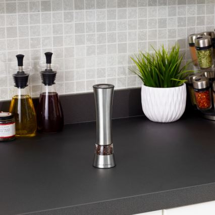 Cole&Mason - Elektrinis salt or pepper grinder BURFORD 4xAAA 18 cm matinis chromas