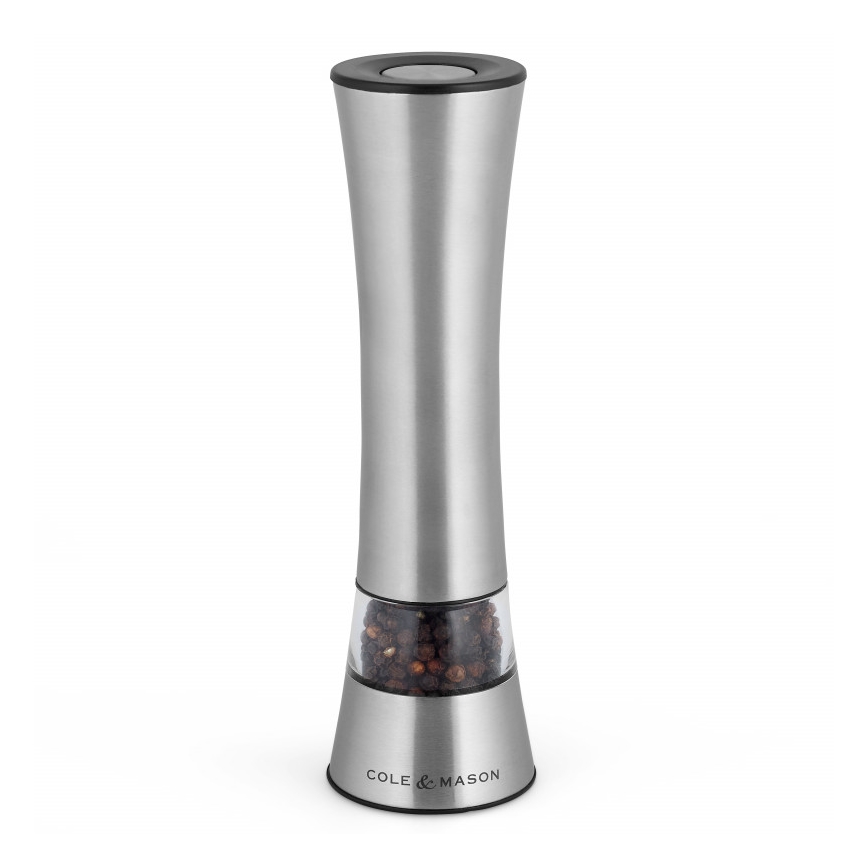 Cole&Mason - Elektrinis salt or pepper grinder BURFORD 4xAAA 18 cm matinis chromas