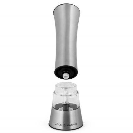 Cole&Mason - Elektrinis salt or pepper grinder BURFORD 4xAAA 18 cm matinis chromas