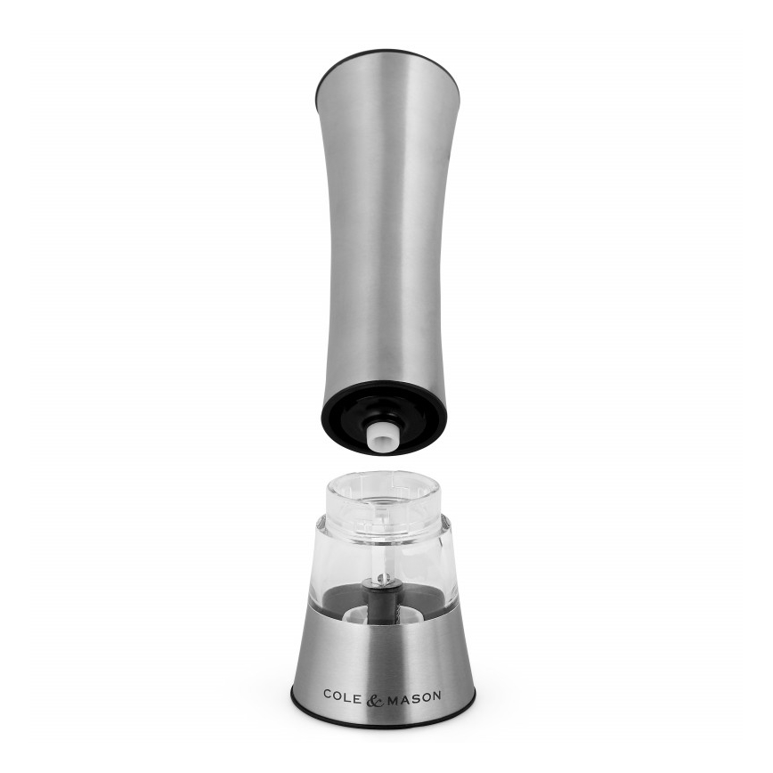 Cole&Mason - Elektrinis salt or pepper grinder BURFORD 4xAAA 18 cm matinis chromas