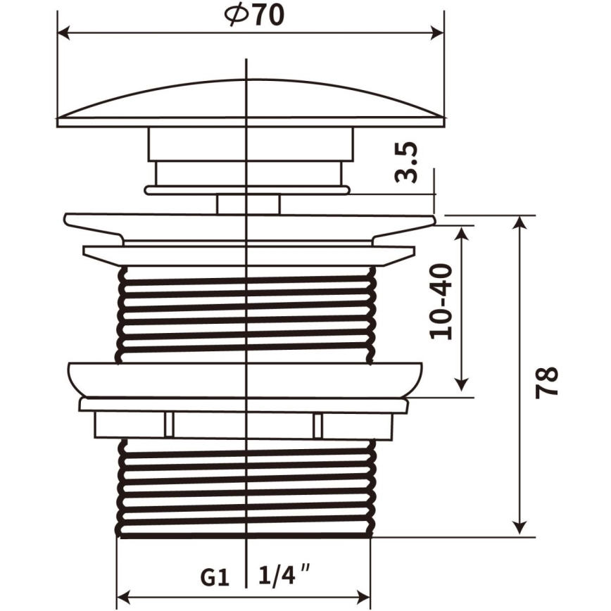 COMAD CLICK-CLACK T201M-W3-3 – Praustuvo ventilis CLICK-CLACK, Ø 7 cm, matinės baltos spalvos