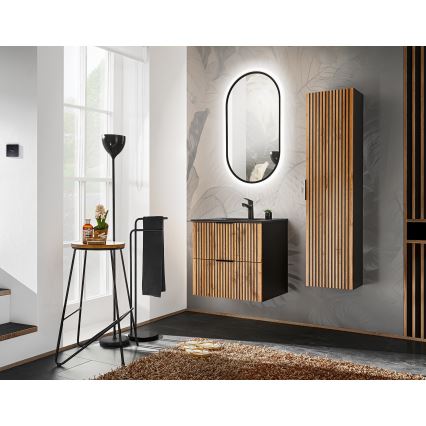 COMAD XILO BLACK WOTAN 82-60-D-2S-Vonios spintelė po praustuvu XILO juoda/ąžuolas