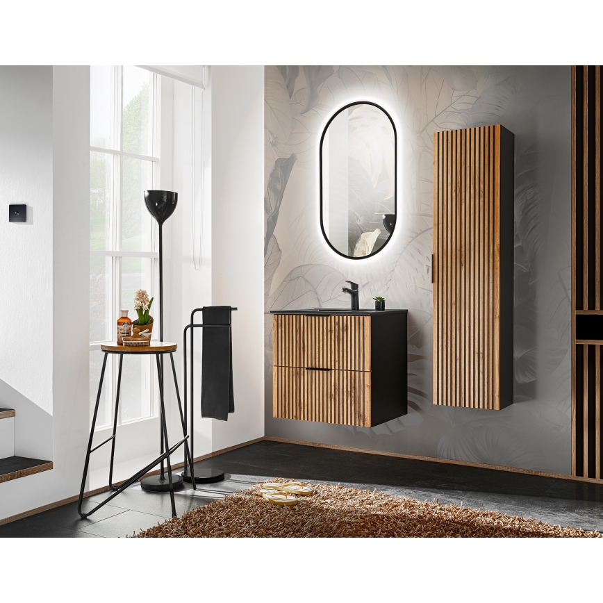 COMAD XILO BLACK WOTAN 82-60-D-2S-Vonios spintelė po praustuvu XILO juoda/ąžuolas