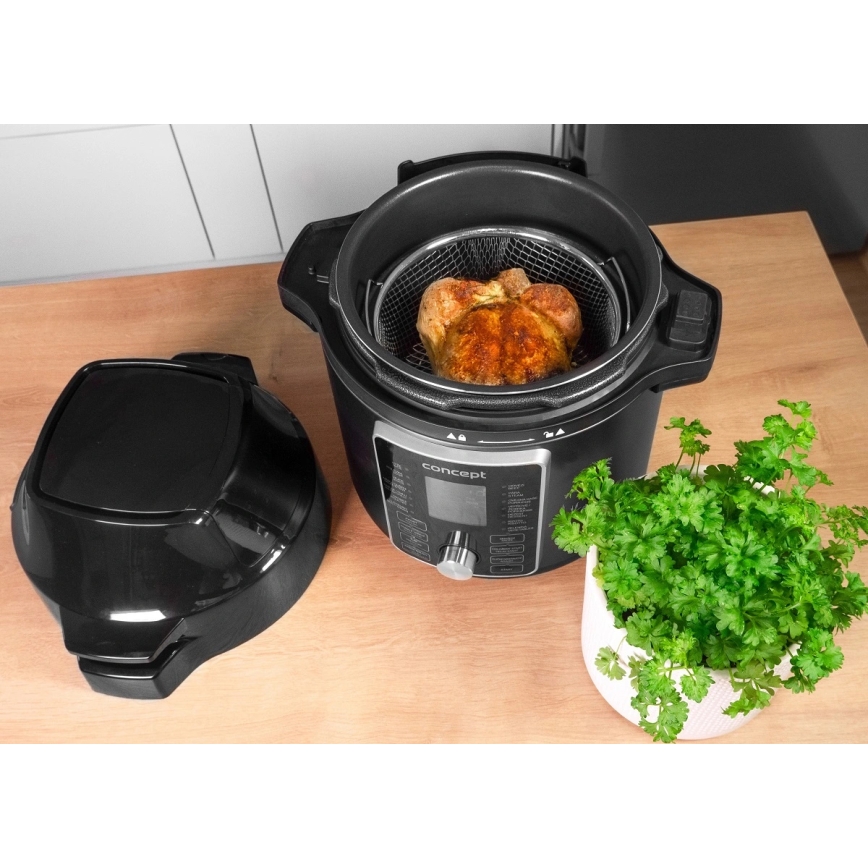 Concept CK8000 - Daugiafunkcis elektrinis slėginis puodas ir karšto oro gruzdintuvė, 5,6 l, 11 viename, 1500 W/230 V, juoda