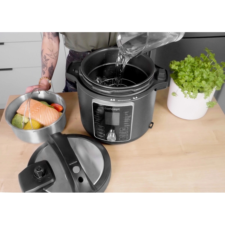 Concept CK8000 - Daugiafunkcis elektrinis slėginis puodas ir karšto oro gruzdintuvė, 5,6 l, 11 viename, 1500 W/230 V, juoda