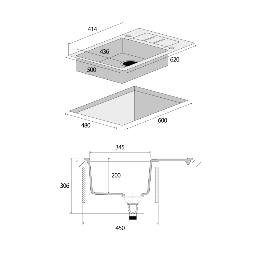 Concept DG05C45DG - Virtuvės kriauklė CUBIS 50x62 cm granitinė/tamsiai pilka