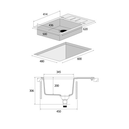 Concept DG05C45WH - Virtuvės kriauklė CUBIS 50x62 cm granitinė/balta
