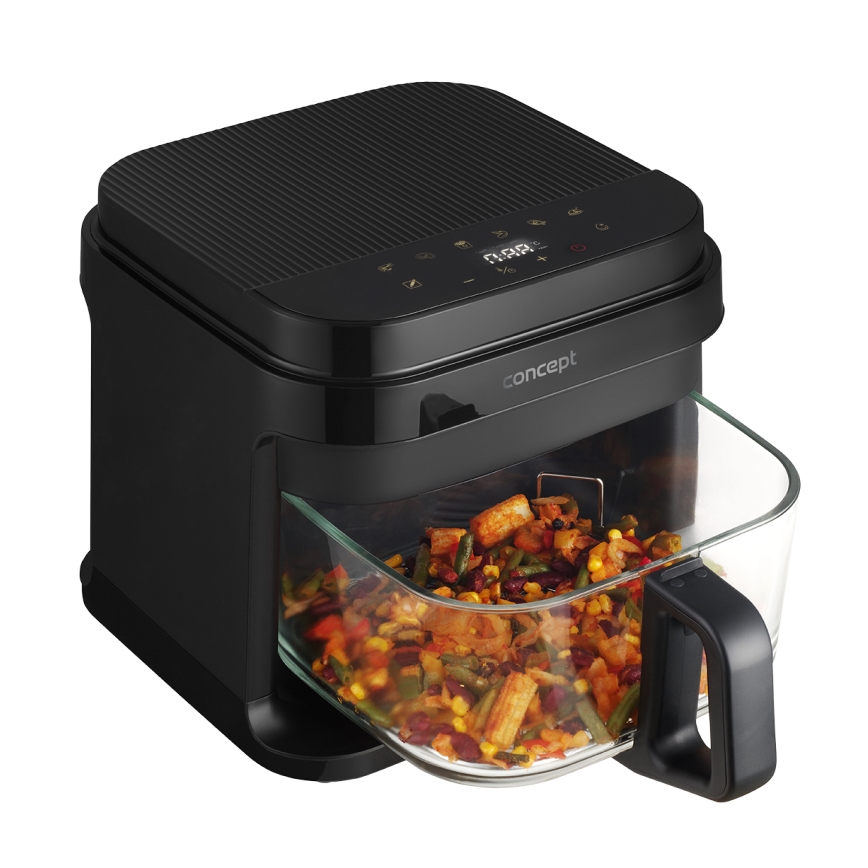 Concept FR5500 - Karšto oro gruzdintuvė GLASS & FAST 5,5 l 1200W/230V juoda