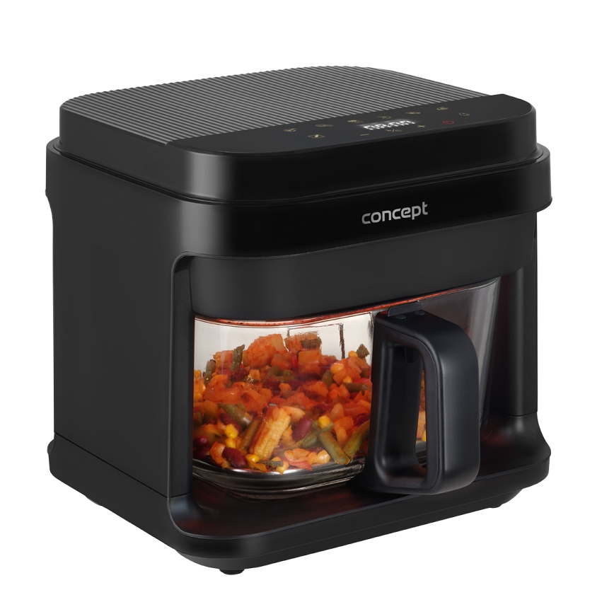 Concept FR5500 - Karšto oro gruzdintuvė GLASS & FAST 5,5 l 1200W/230V juoda