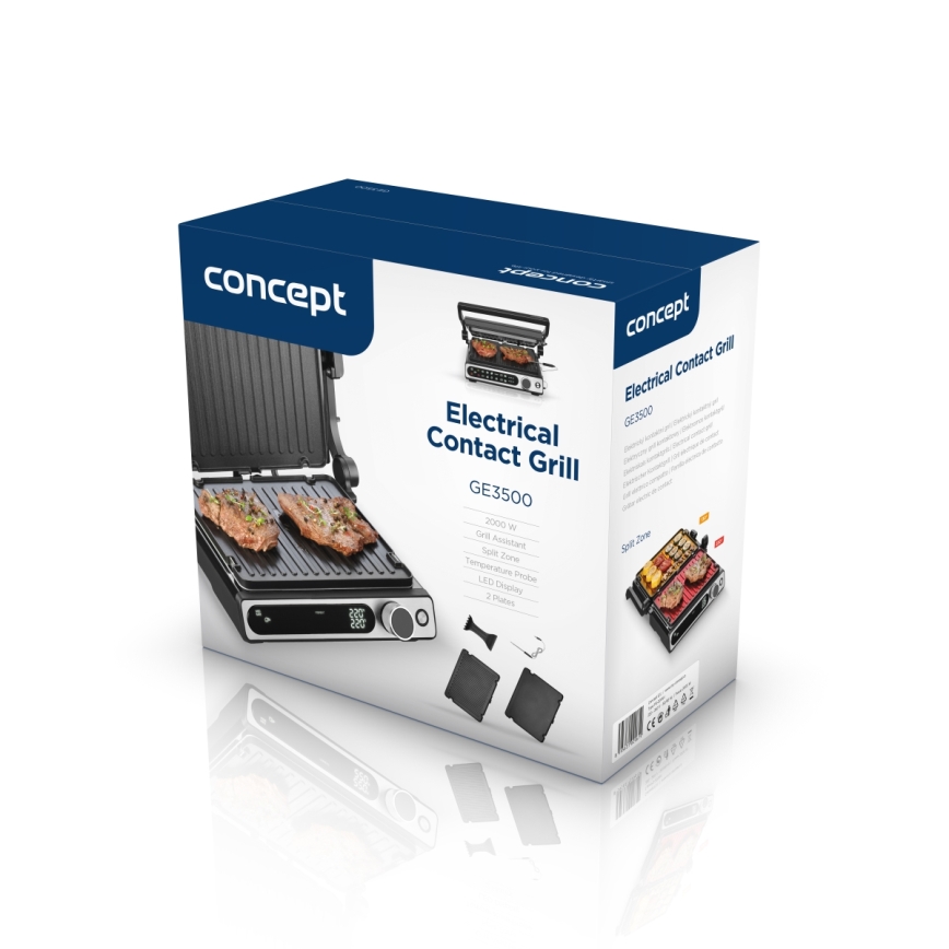 Concept ge3500 - Kontaktinis grilis su temperatūros zondu 2000W/230V juoda