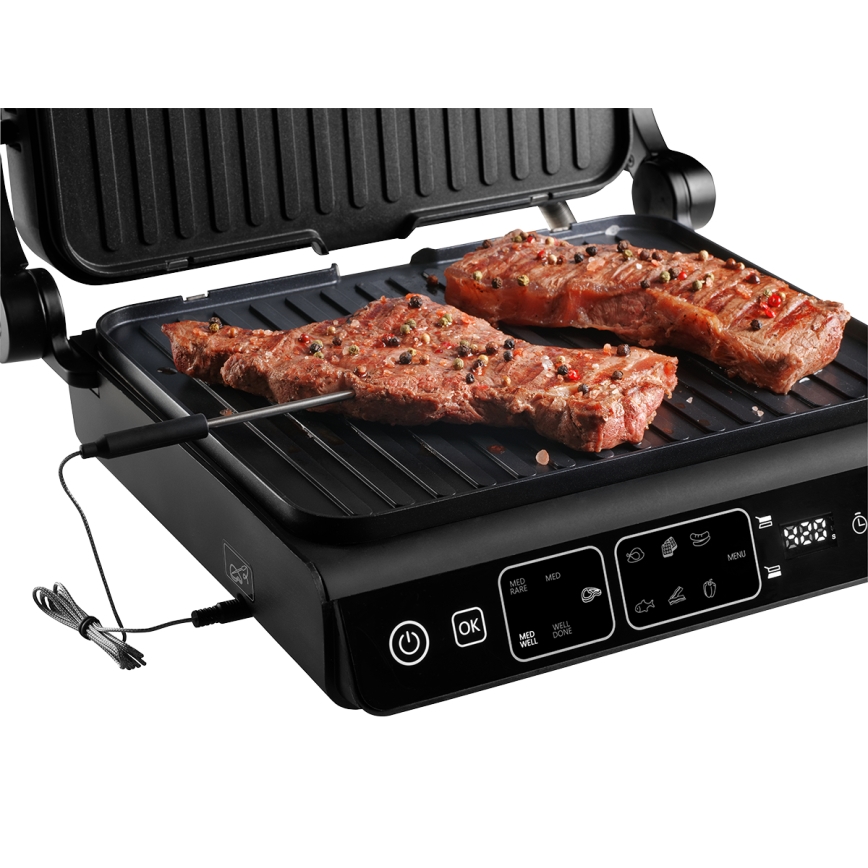 Concept ge3600 - Kontaktinis grilis su temperatūros zondu GLASS 2000W/230V juoda