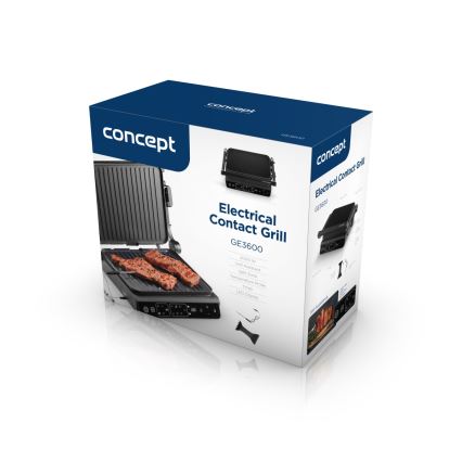 Concept ge3600 - Kontaktinis grilis su temperatūros zondu GLASS 2000W/230V juoda