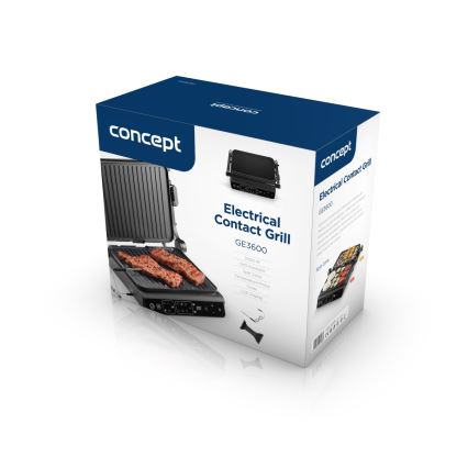 Concept ge3600 - Kontaktinis grilis su temperatūros zondu GLASS 2000W/230V juoda