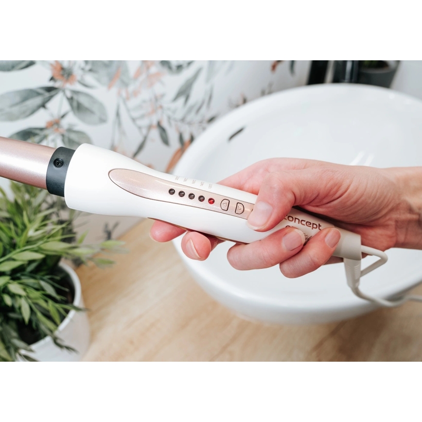 Concept KK2125 - Konusinė plaukų formavimo žnyplė GLAM STYLE 42W/230V balta/rožinio aukso