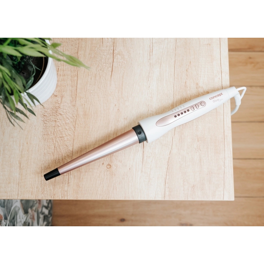 Concept KK2125 - Konusinė plaukų formavimo žnyplė GLAM STYLE 42W/230V balta/rožinio aukso