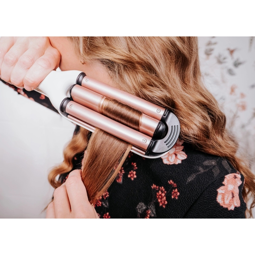 Concept KT2140 - Trijų barelių garbanojimo žnyplė GLAM STYLE 100W/230V balta/rožinio aukso