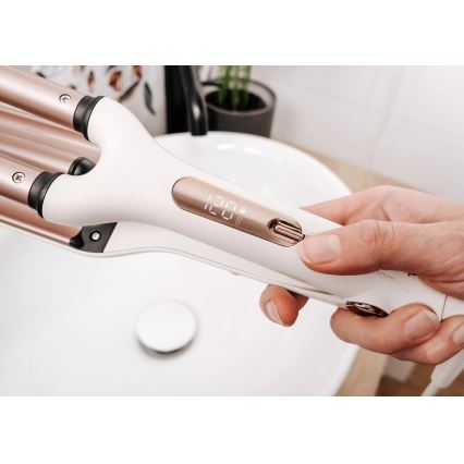 Concept KT2140 - Trijų barelių garbanojimo žnyplė GLAM STYLE 100W/230V balta/rožinio aukso